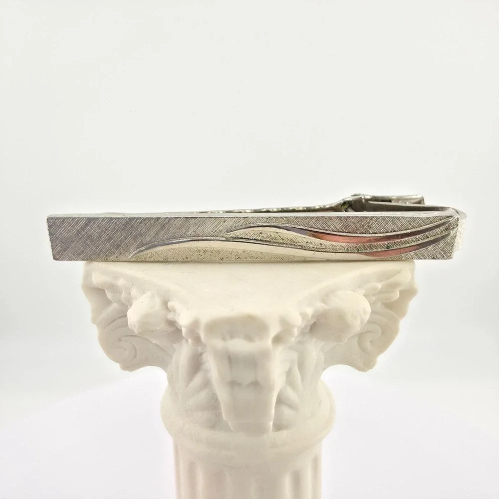 Vintage Tie Clip Tie Bar Tie Clasp Accent Waves Textured Silver Tone FREE $HIP!!